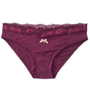 Victorias Secret Body Supersoft Satiny floral Lace waist Bikini panty Kir Medium